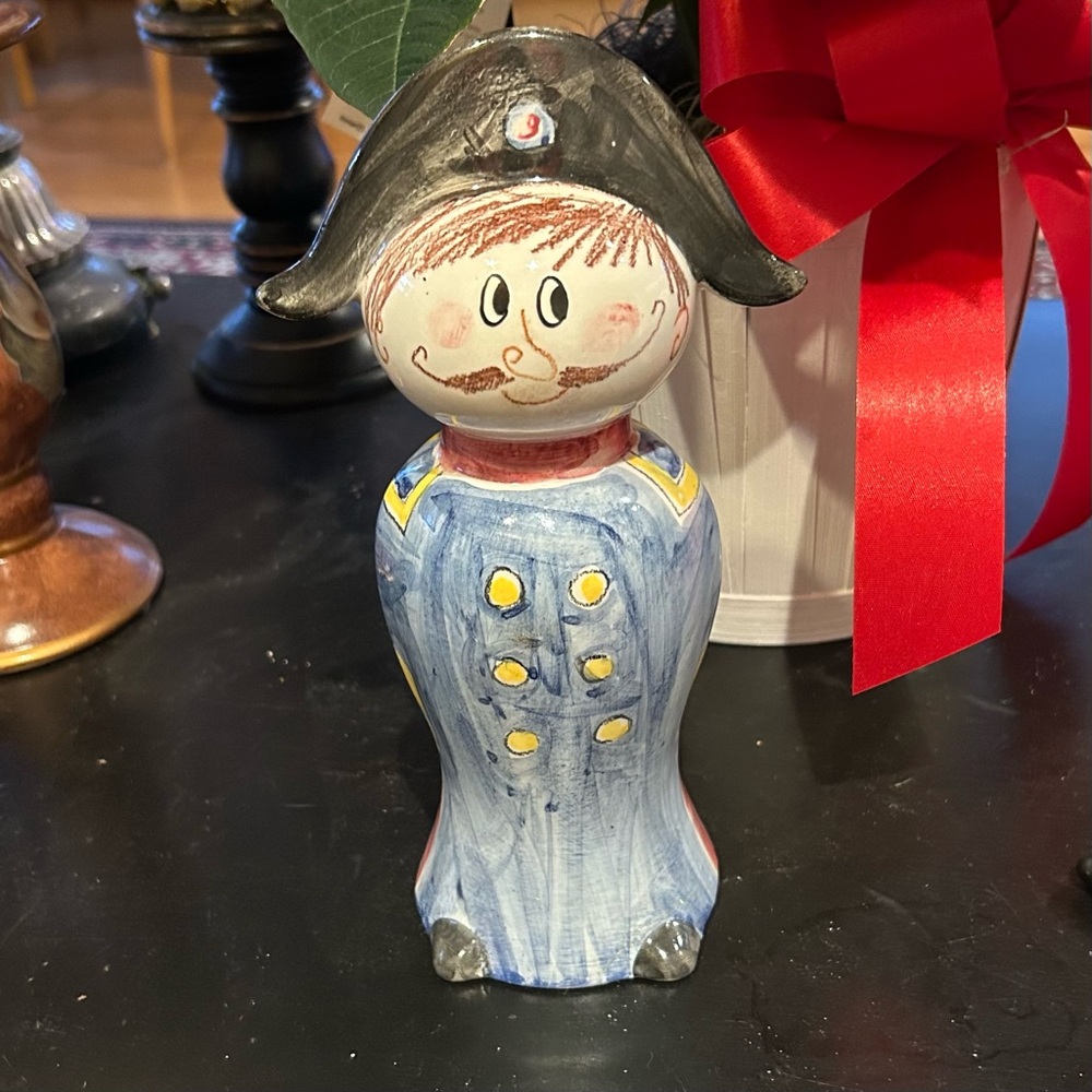 Hand-Painted Ceramic Figurine Bank with Blue Coat